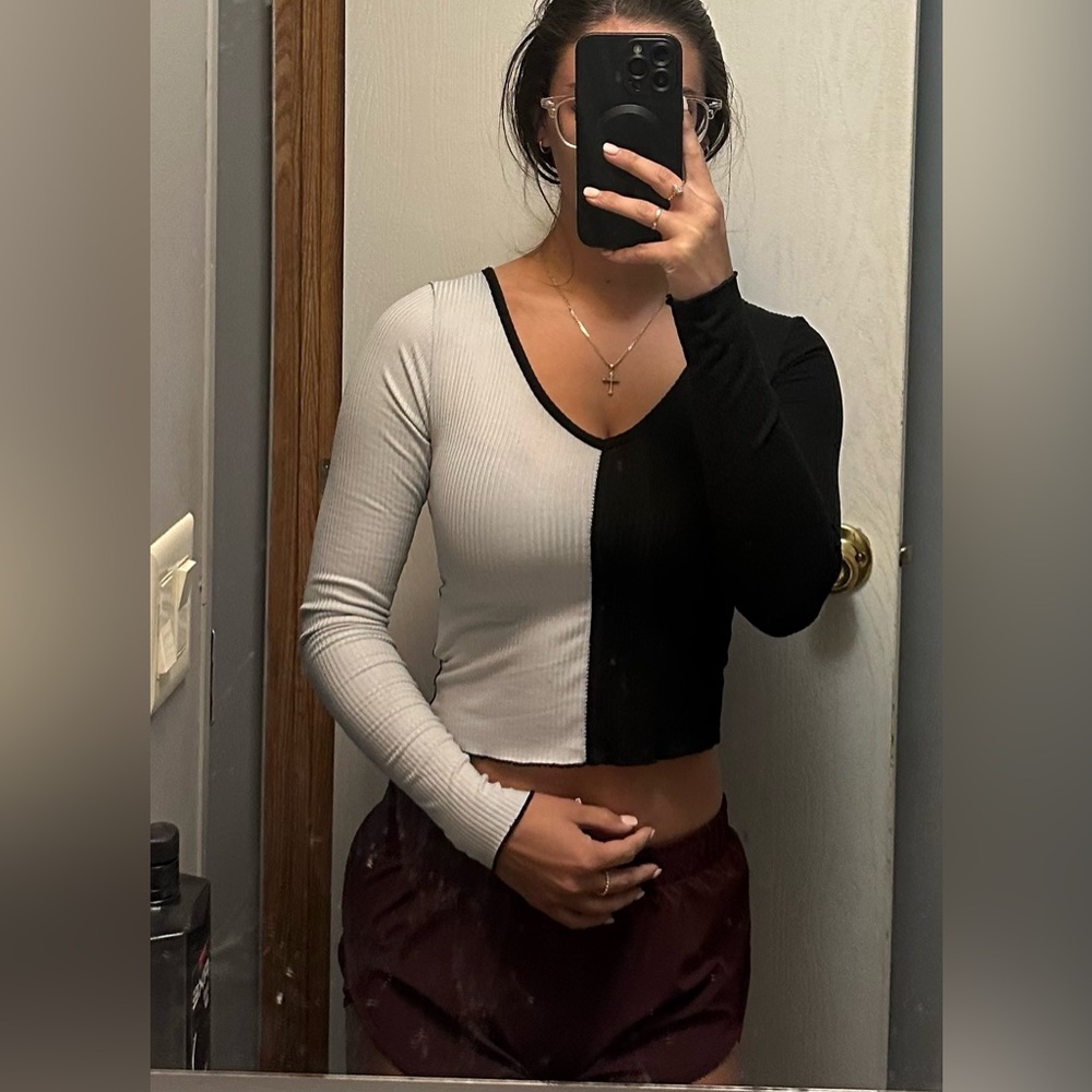white and black long sleeve